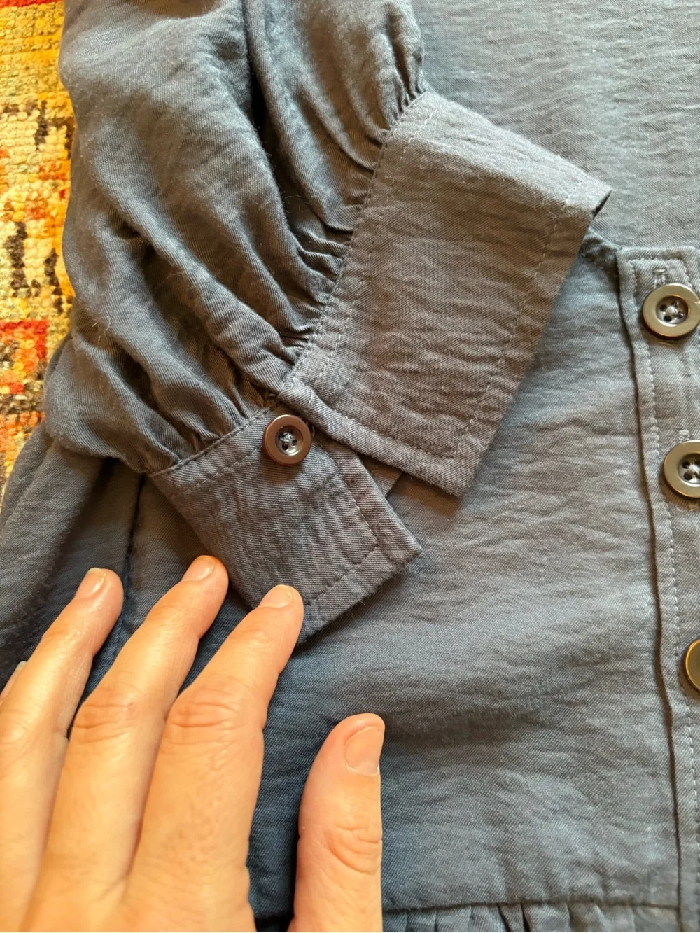 Madewell | Drapeweave Puff-Sleeve Peplum Top | Dark Baltic | XS